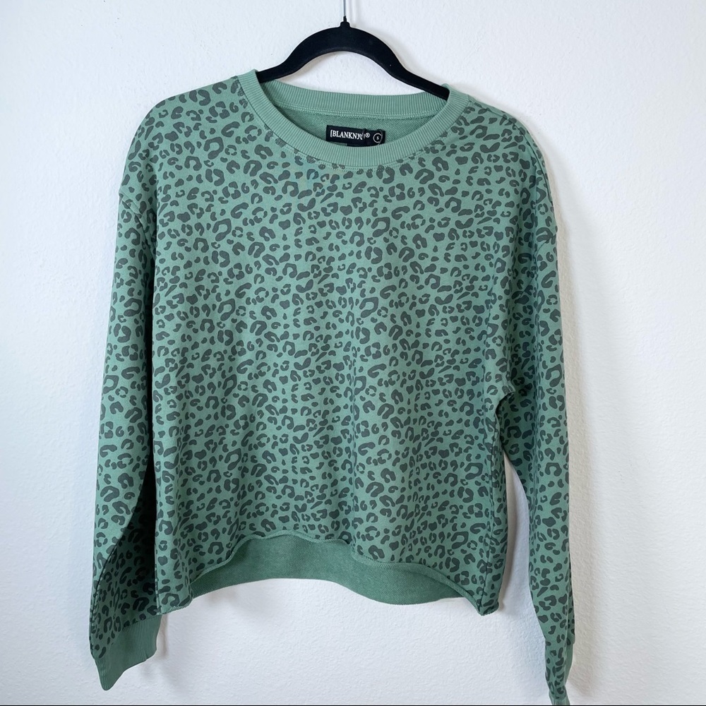 BlankNYC Animal Print Green Crop Sweatshirt